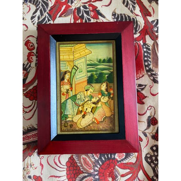 Rajasthan Hindu India Court Painting on Stone Figural Scene post 1940 4"x6" - Picture 1 of 6